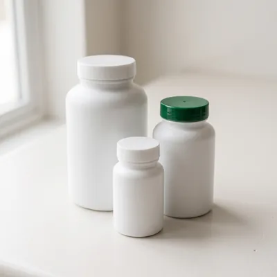 Plain white supplement bottles
